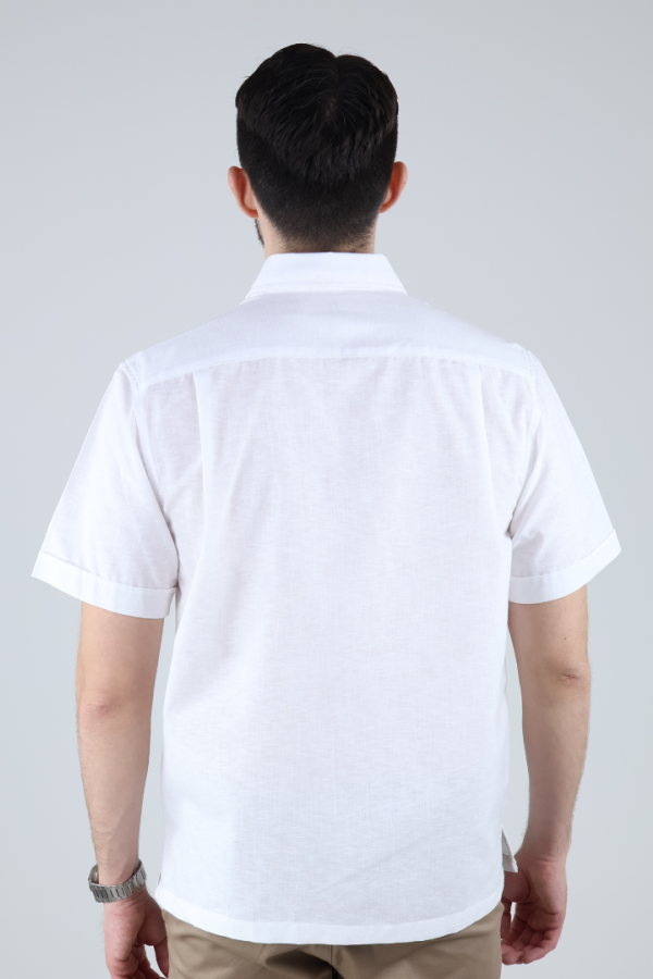 Camisa Guayabera Hombre Manga Corta Lino Con Detalle En Pecho